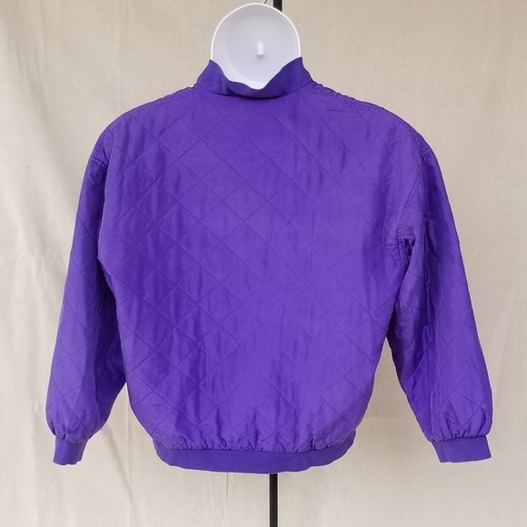 Vintage Silk Bomber Jacket- Purple Sz L - Picture 3 of 7
